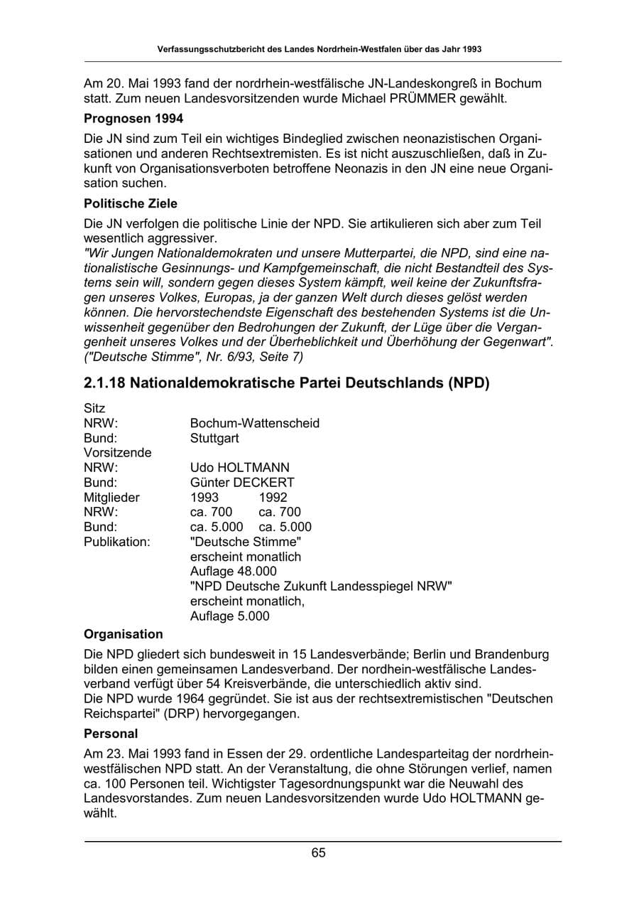 Seite 65 des Verfassungsschutzbericht 1993 Nordrhein-Westfalen