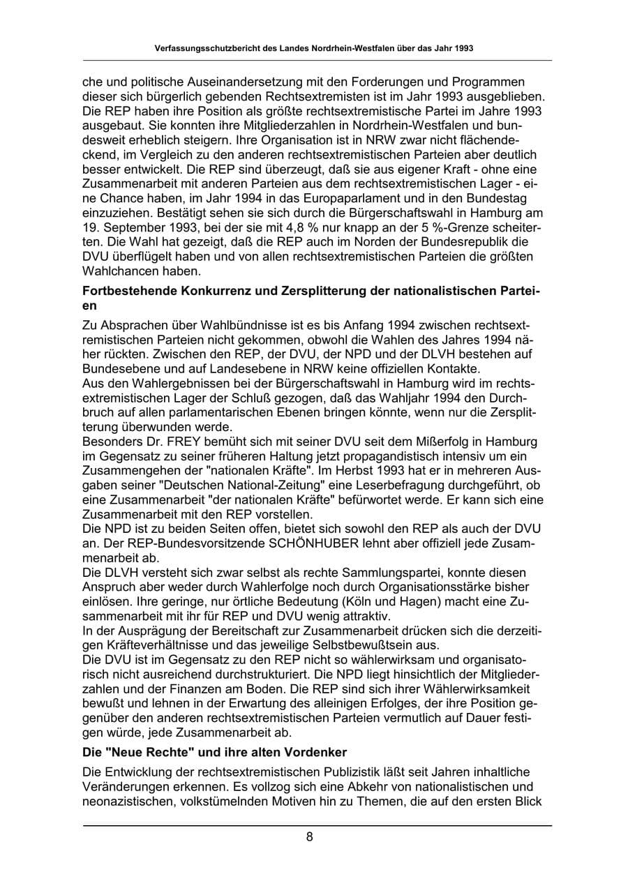 Seite 8 des Verfassungsschutzbericht 1993 Nordrhein-Westfalen