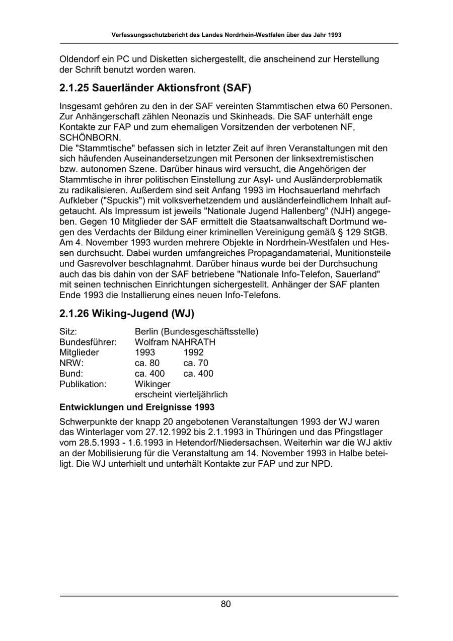 Seite 80 des Verfassungsschutzbericht 1993 Nordrhein-Westfalen