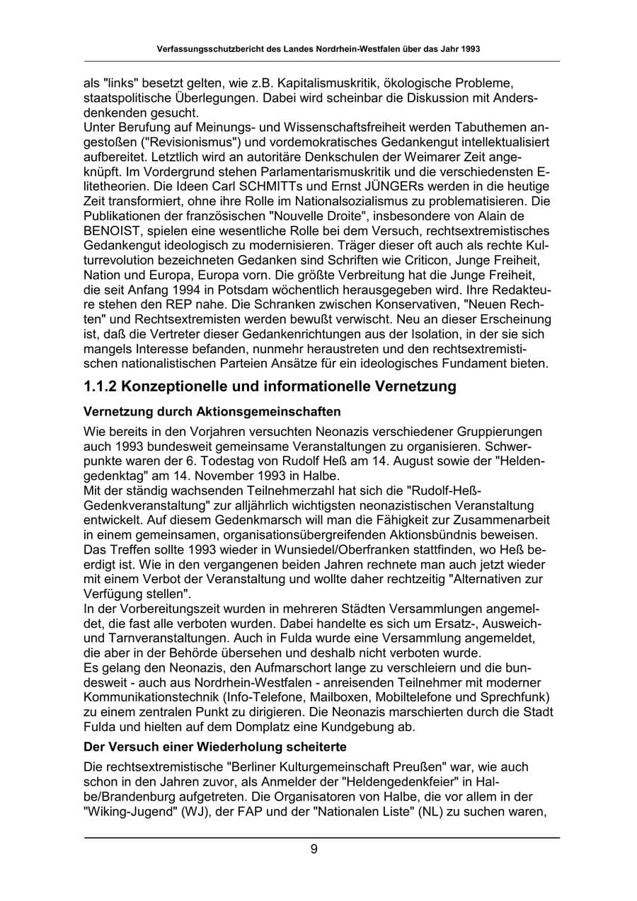 Seite 9 des Verfassungsschutzbericht 1993 Nordrhein-Westfalen