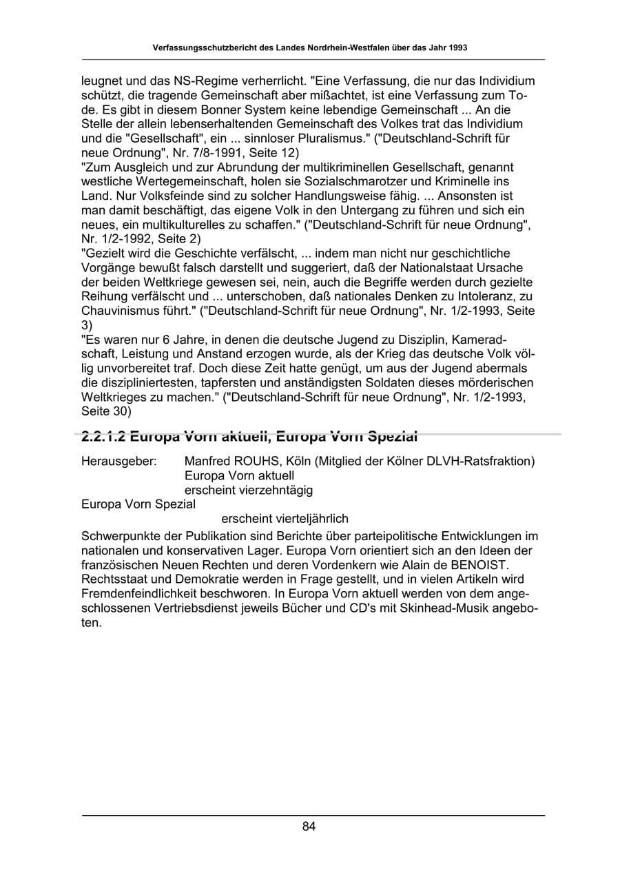 Seite 84 des Verfassungsschutzbericht 1993 Nordrhein-Westfalen
