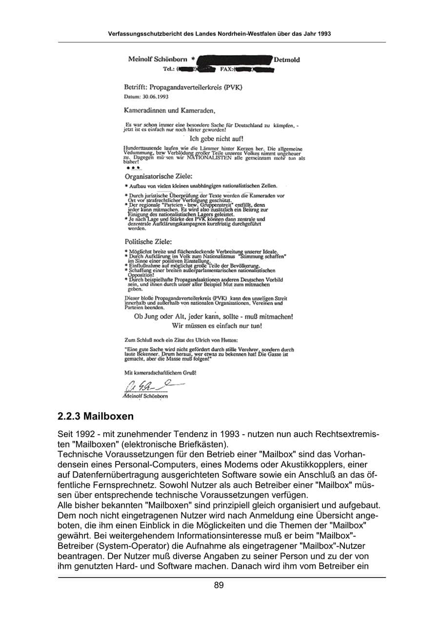 Seite 89 des Verfassungsschutzbericht 1993 Nordrhein-Westfalen