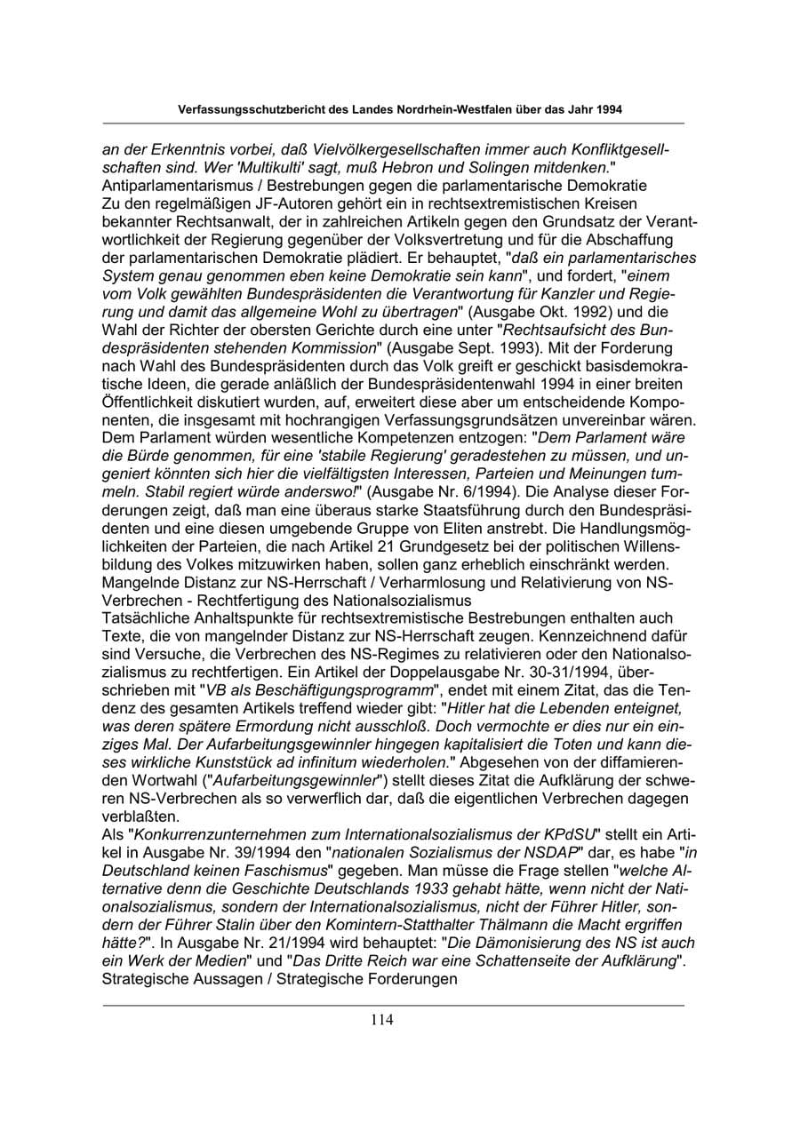 Seite 114 des Verfassungsschutzbericht 1994 Nordrhein-Westfalen