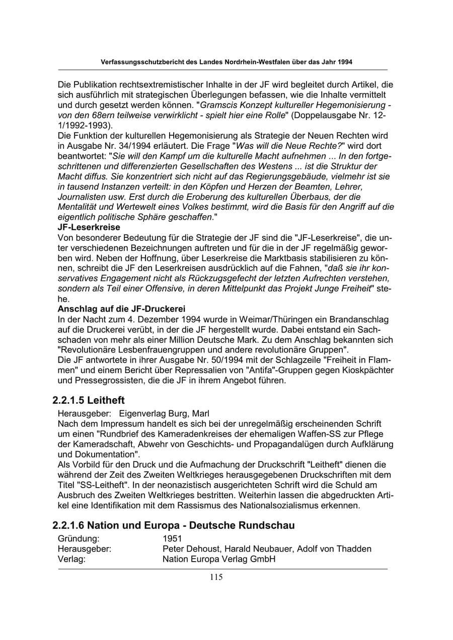 Seite 115 des Verfassungsschutzbericht 1994 Nordrhein-Westfalen