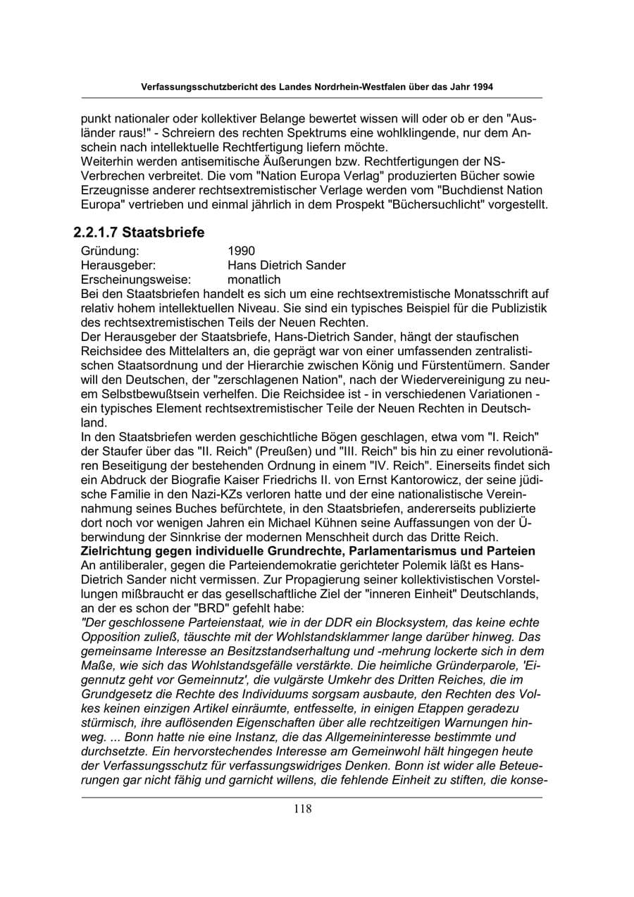 Seite 118 des Verfassungsschutzbericht 1994 Nordrhein-Westfalen