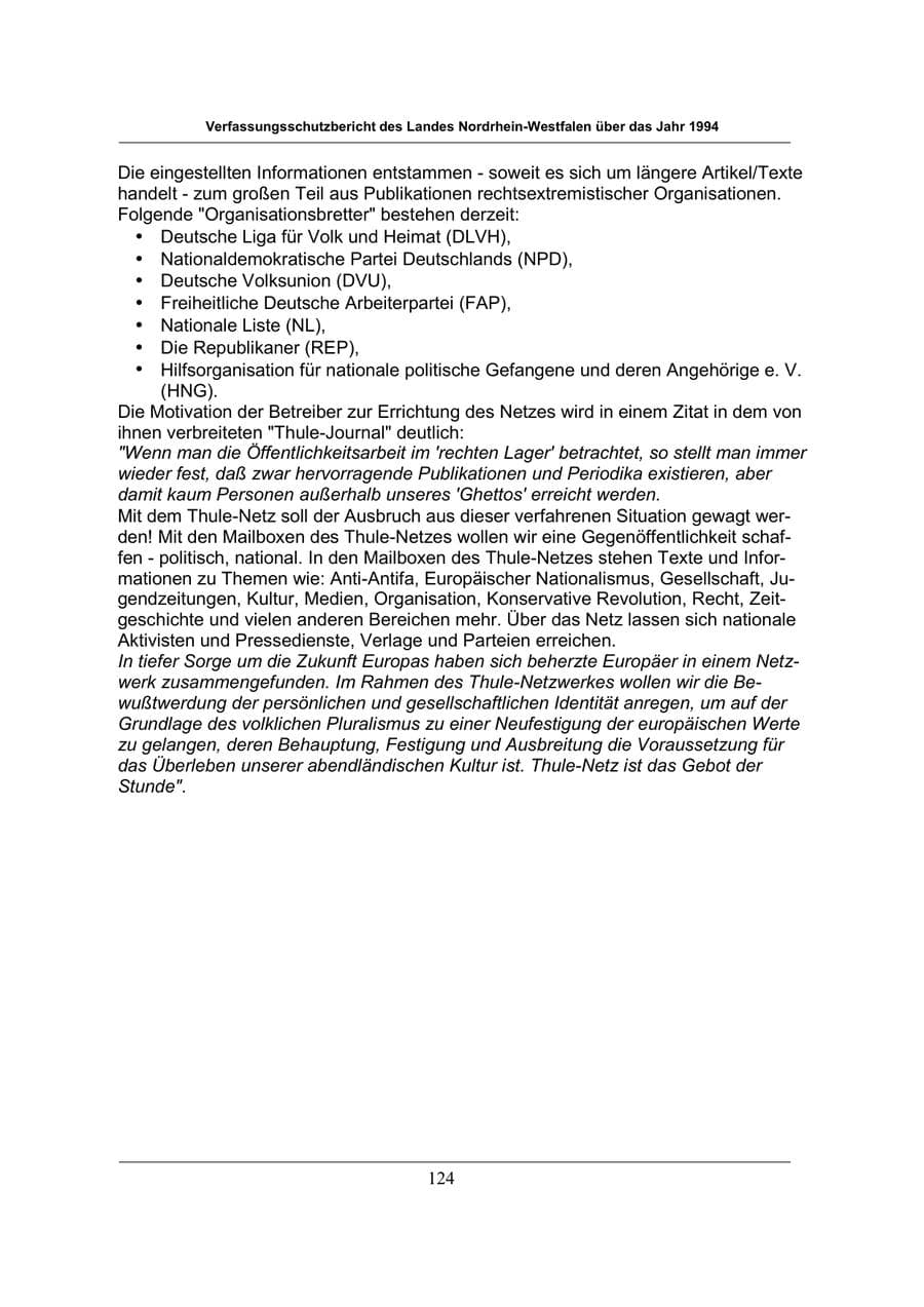 Seite 124 des Verfassungsschutzbericht 1994 Nordrhein-Westfalen