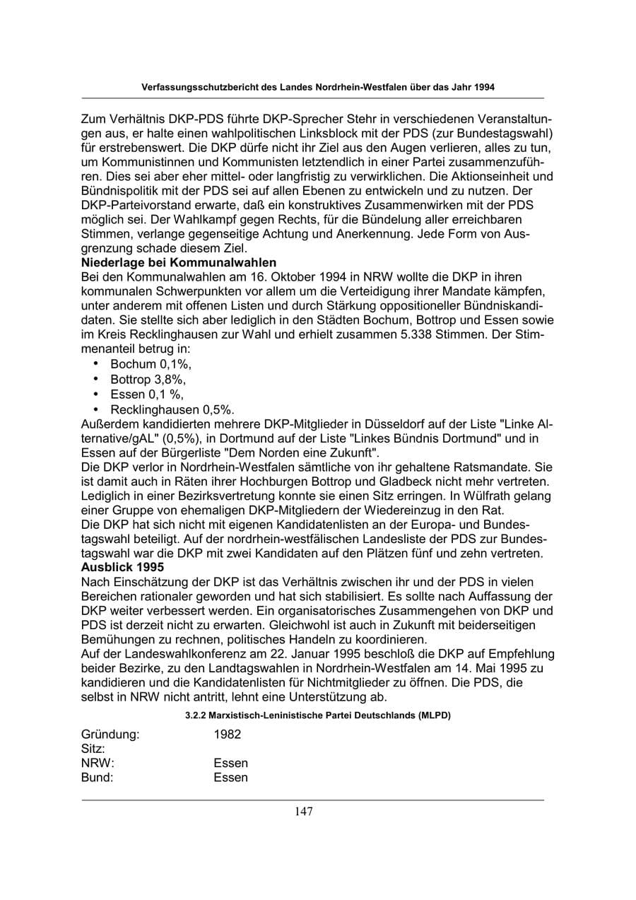 Seite 147 des Verfassungsschutzbericht 1994 Nordrhein-Westfalen