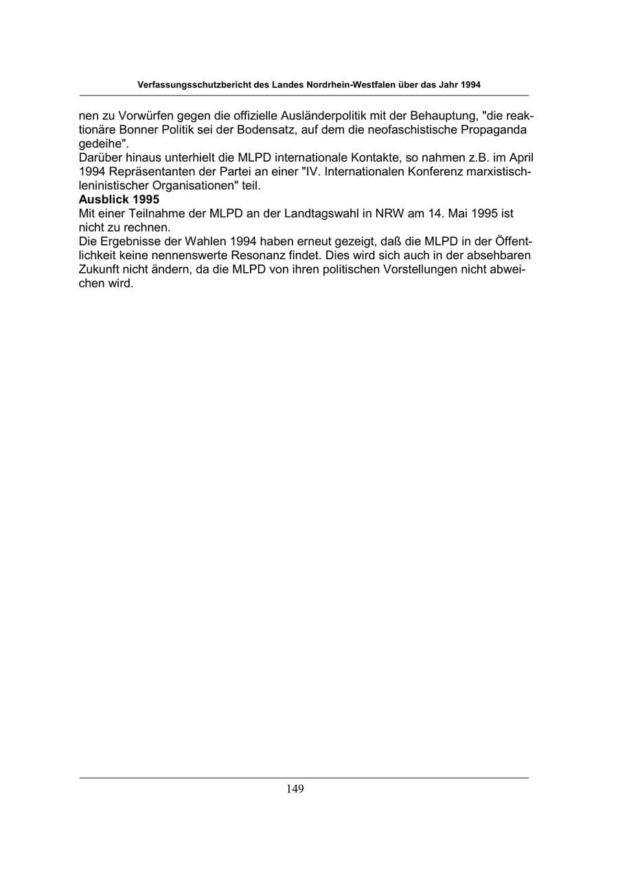Seite 149 des Verfassungsschutzbericht 1994 Nordrhein-Westfalen