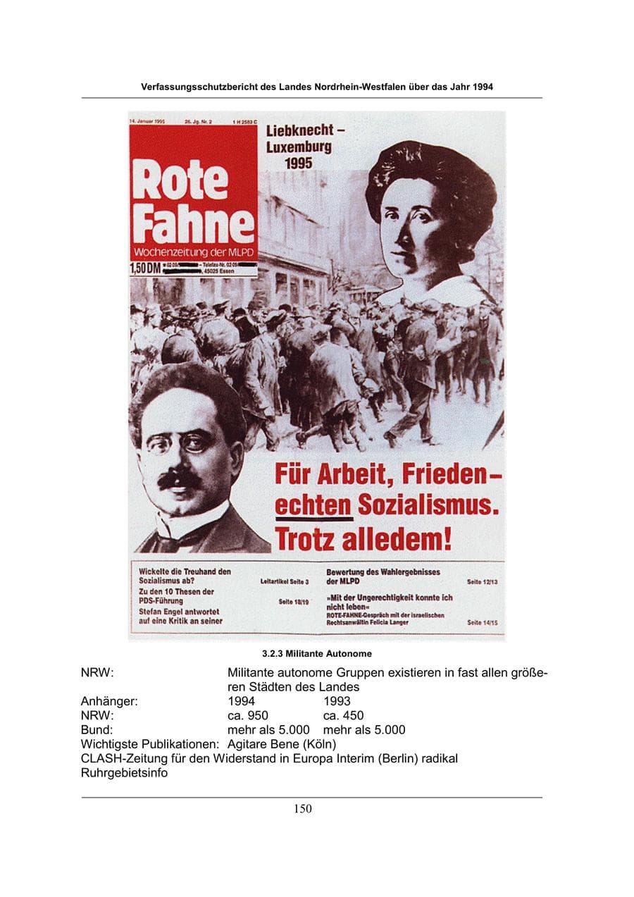 Seite 150 des Verfassungsschutzbericht 1994 Nordrhein-Westfalen