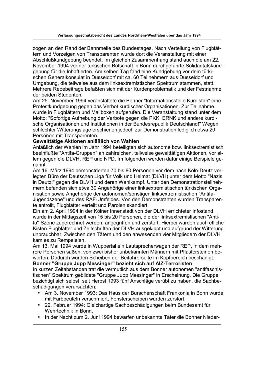 Seite 155 des Verfassungsschutzbericht 1994 Nordrhein-Westfalen