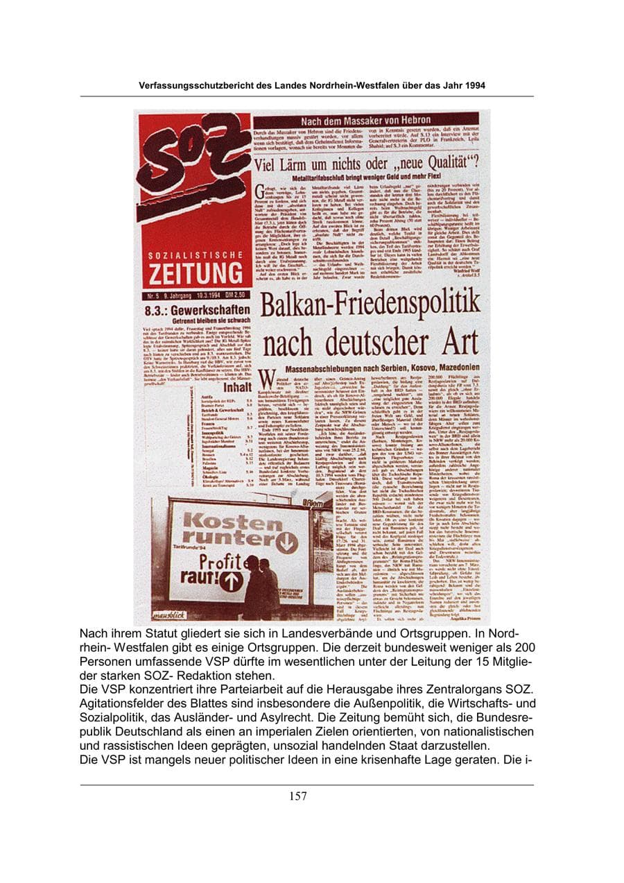 Seite 157 des Verfassungsschutzbericht 1994 Nordrhein-Westfalen