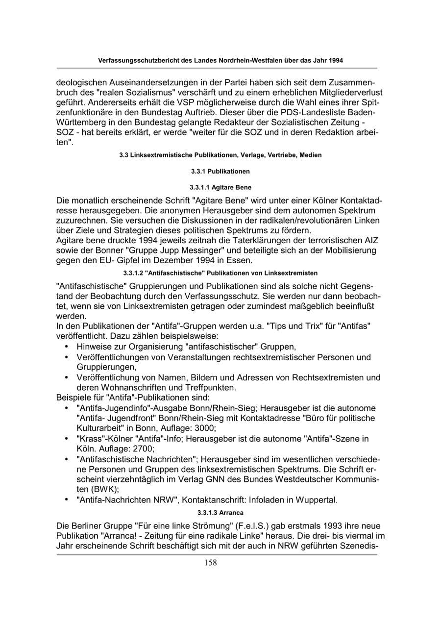 Seite 158 des Verfassungsschutzbericht 1994 Nordrhein-Westfalen