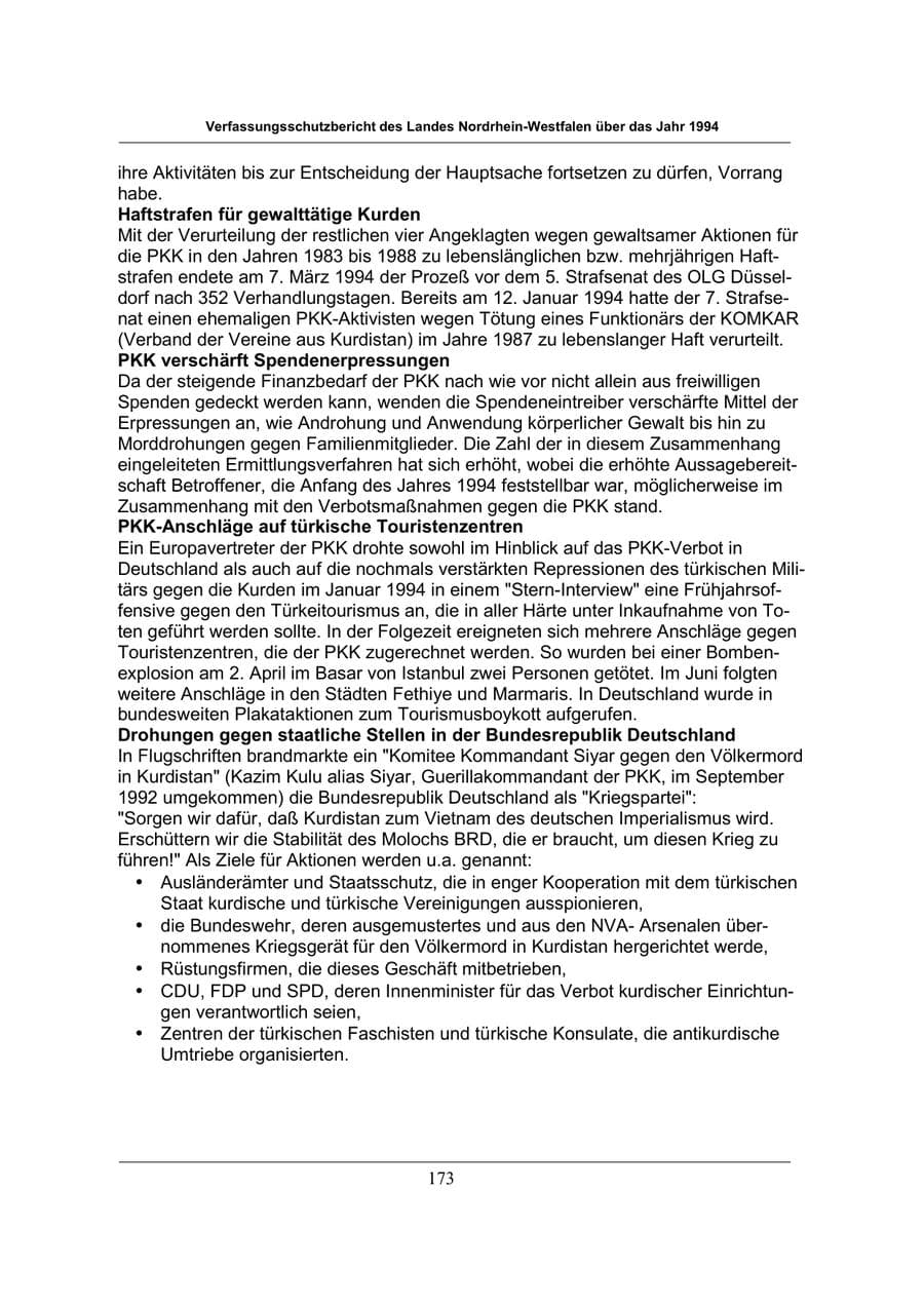 Seite 173 des Verfassungsschutzbericht 1994 Nordrhein-Westfalen
