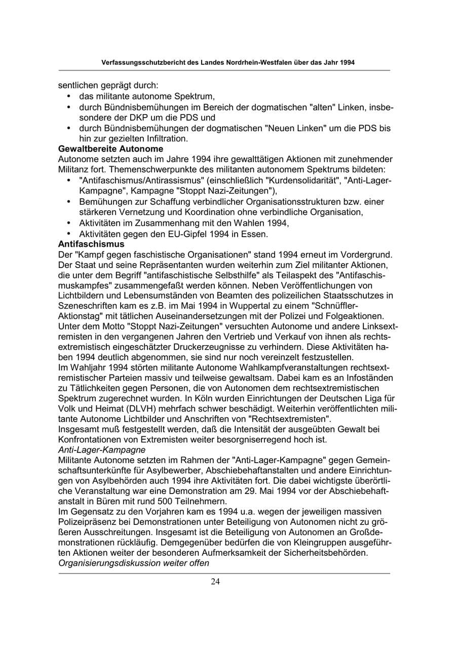 Seite 24 des Verfassungsschutzbericht 1994 Nordrhein-Westfalen