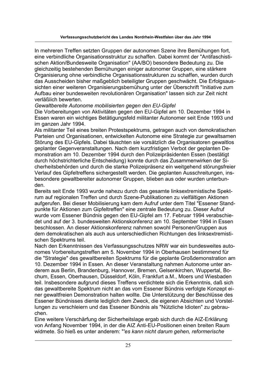 Seite 25 des Verfassungsschutzbericht 1994 Nordrhein-Westfalen