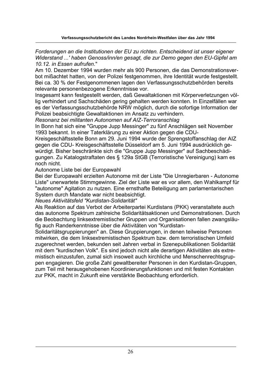 Seite 26 des Verfassungsschutzbericht 1994 Nordrhein-Westfalen