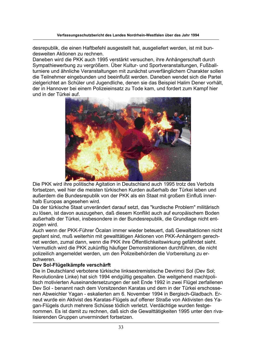 Seite 33 des Verfassungsschutzbericht 1994 Nordrhein-Westfalen