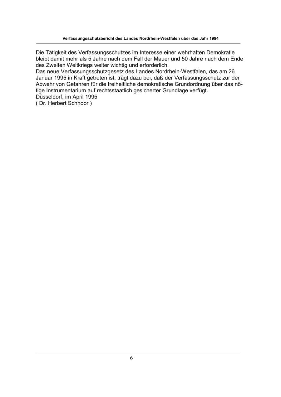 Seite 6 des Verfassungsschutzbericht 1994 Nordrhein-Westfalen
