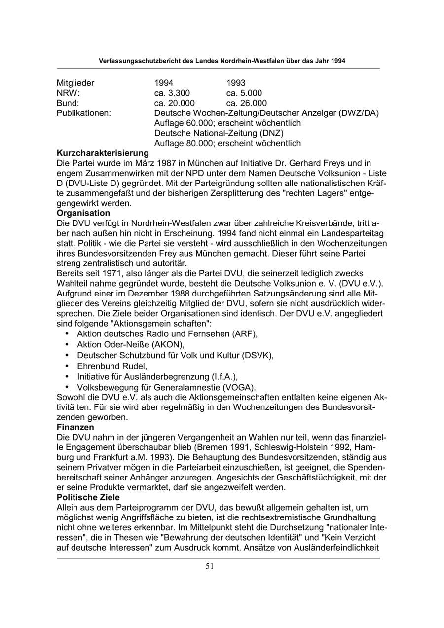 Seite 51 des Verfassungsschutzbericht 1994 Nordrhein-Westfalen