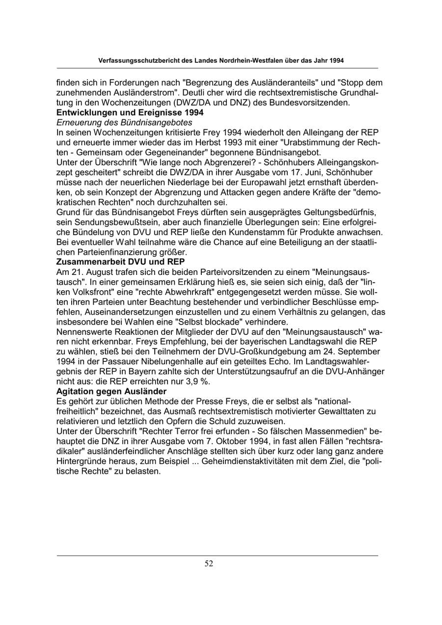 Seite 52 des Verfassungsschutzbericht 1994 Nordrhein-Westfalen