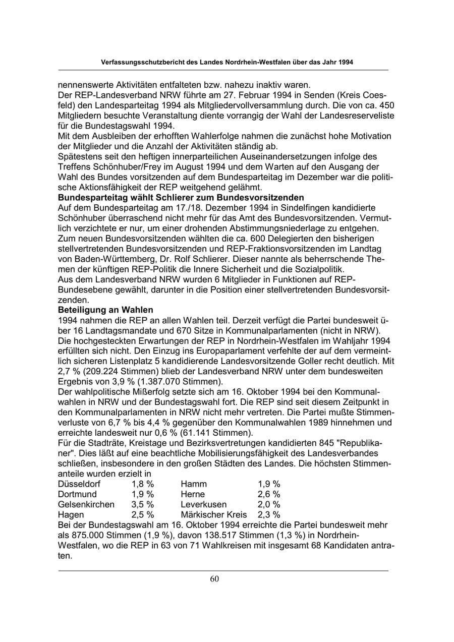 Seite 60 des Verfassungsschutzbericht 1994 Nordrhein-Westfalen