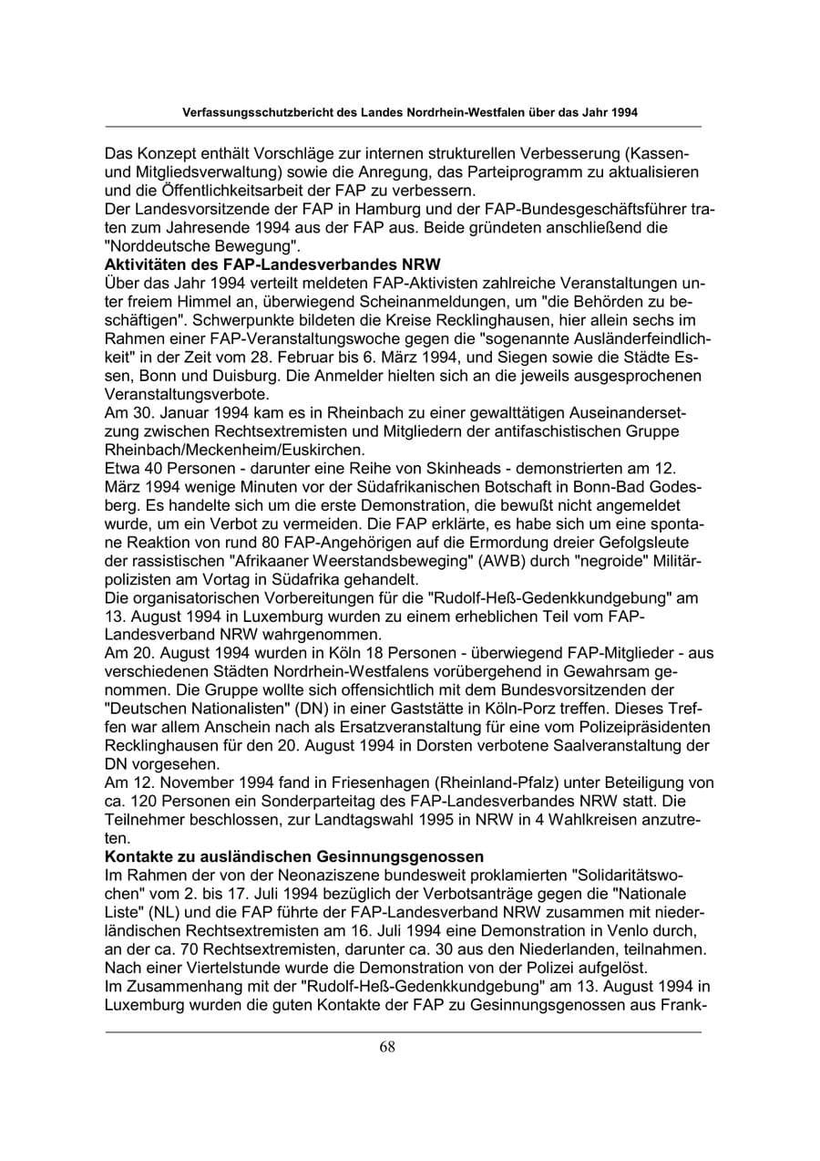Seite 68 des Verfassungsschutzbericht 1994 Nordrhein-Westfalen