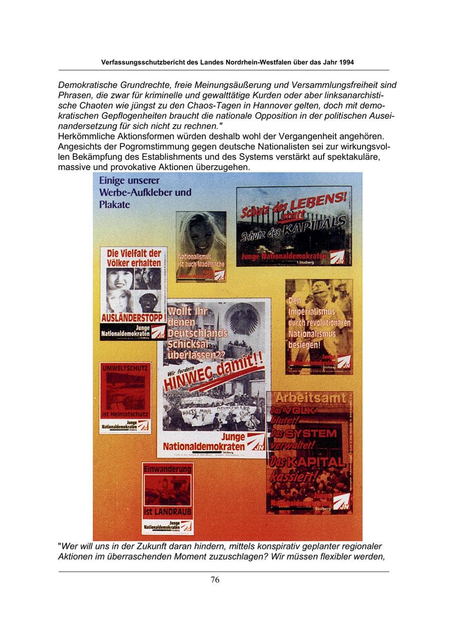 Seite 76 des Verfassungsschutzbericht 1994 Nordrhein-Westfalen