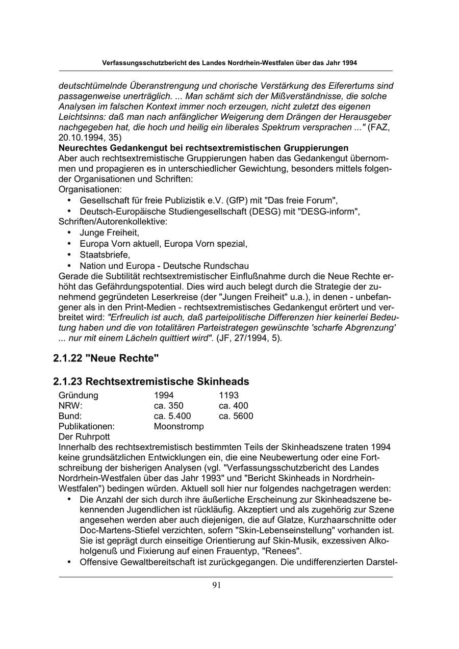 Seite 91 des Verfassungsschutzbericht 1994 Nordrhein-Westfalen