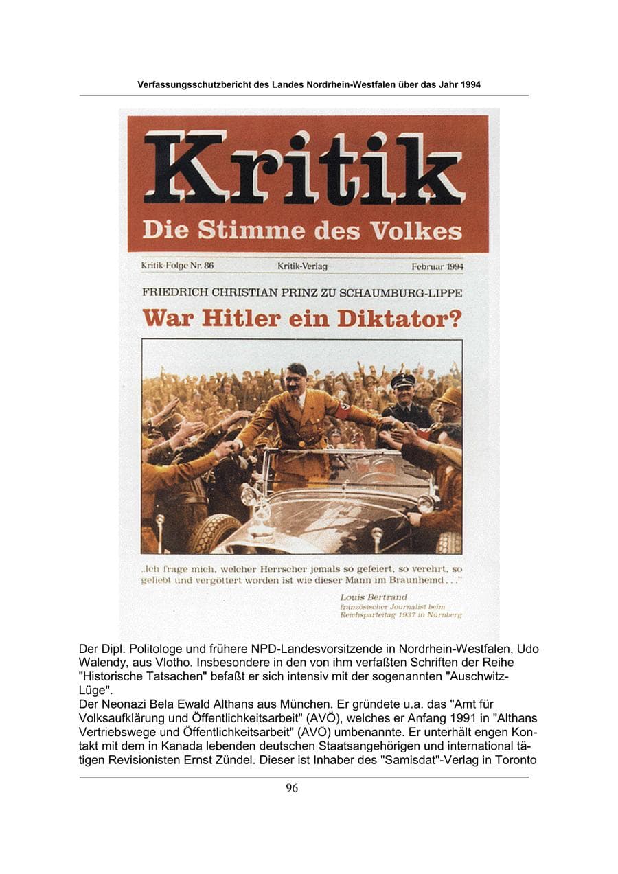 Seite 96 des Verfassungsschutzbericht 1994 Nordrhein-Westfalen