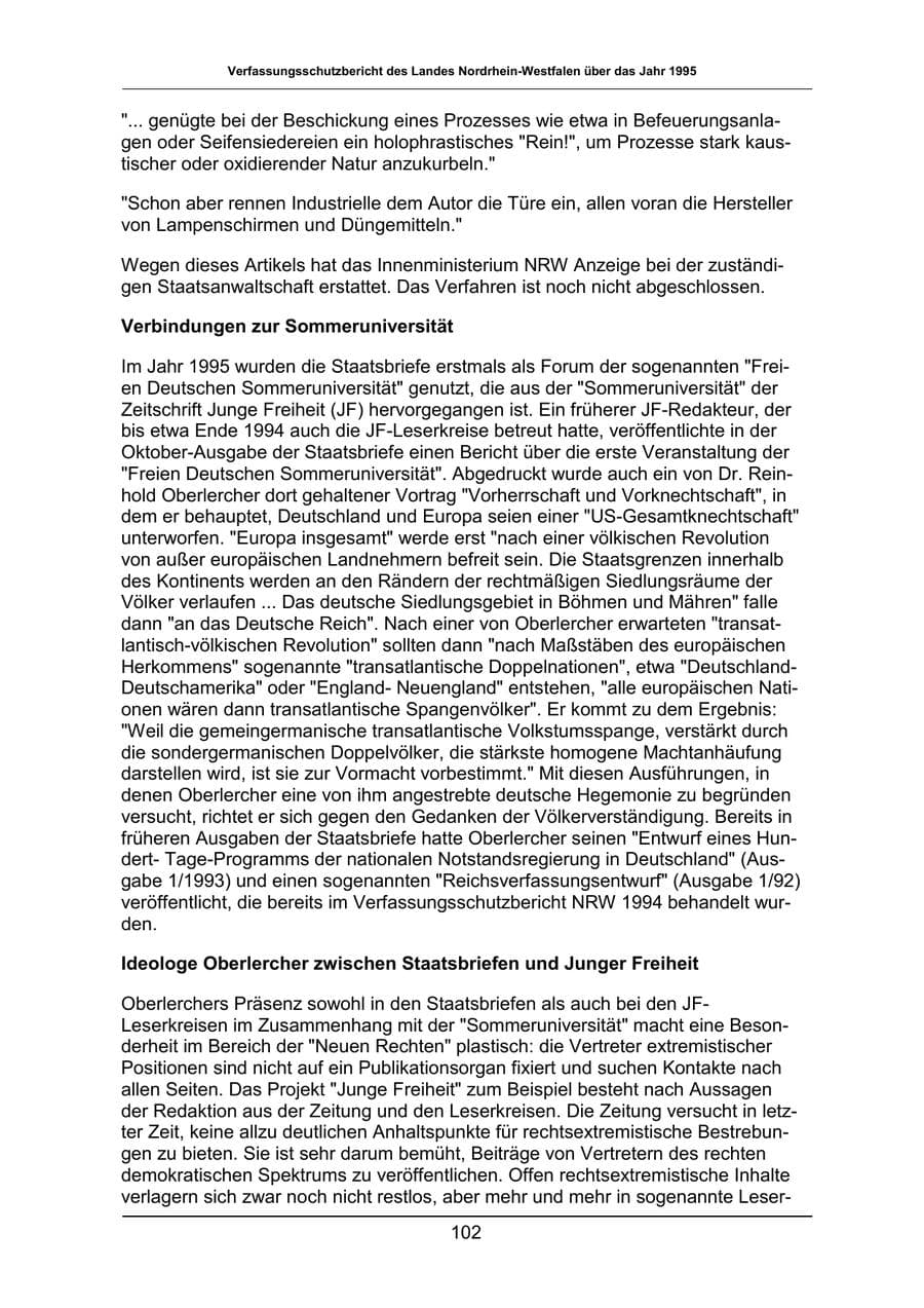 Seite 102 des Verfassungsschutzbericht 1995 Nordrhein-Westfalen