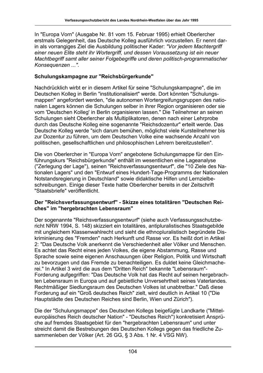 Seite 104 des Verfassungsschutzbericht 1995 Nordrhein-Westfalen