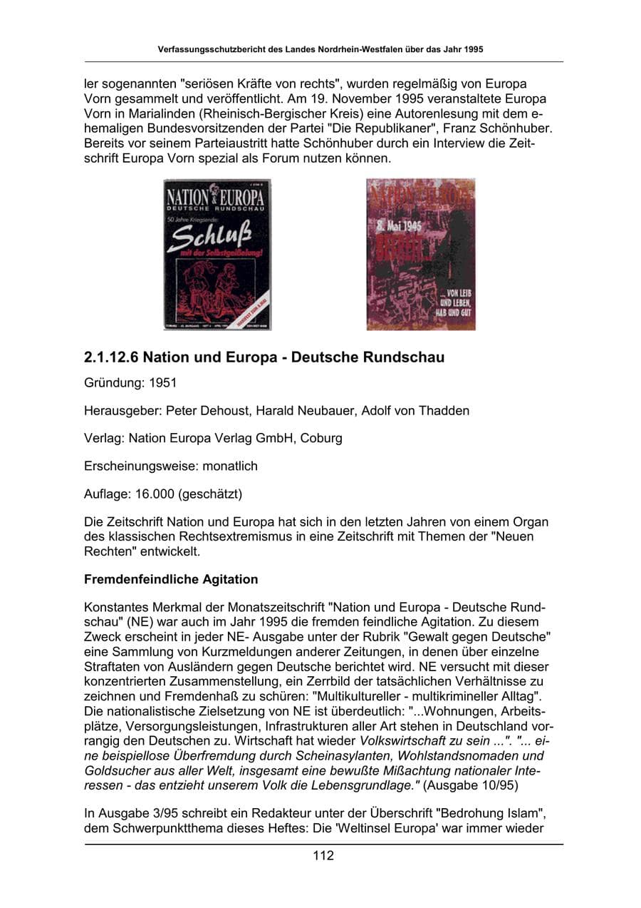 Seite 112 des Verfassungsschutzbericht 1995 Nordrhein-Westfalen