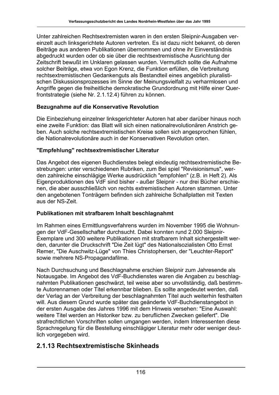 Seite 116 des Verfassungsschutzbericht 1995 Nordrhein-Westfalen