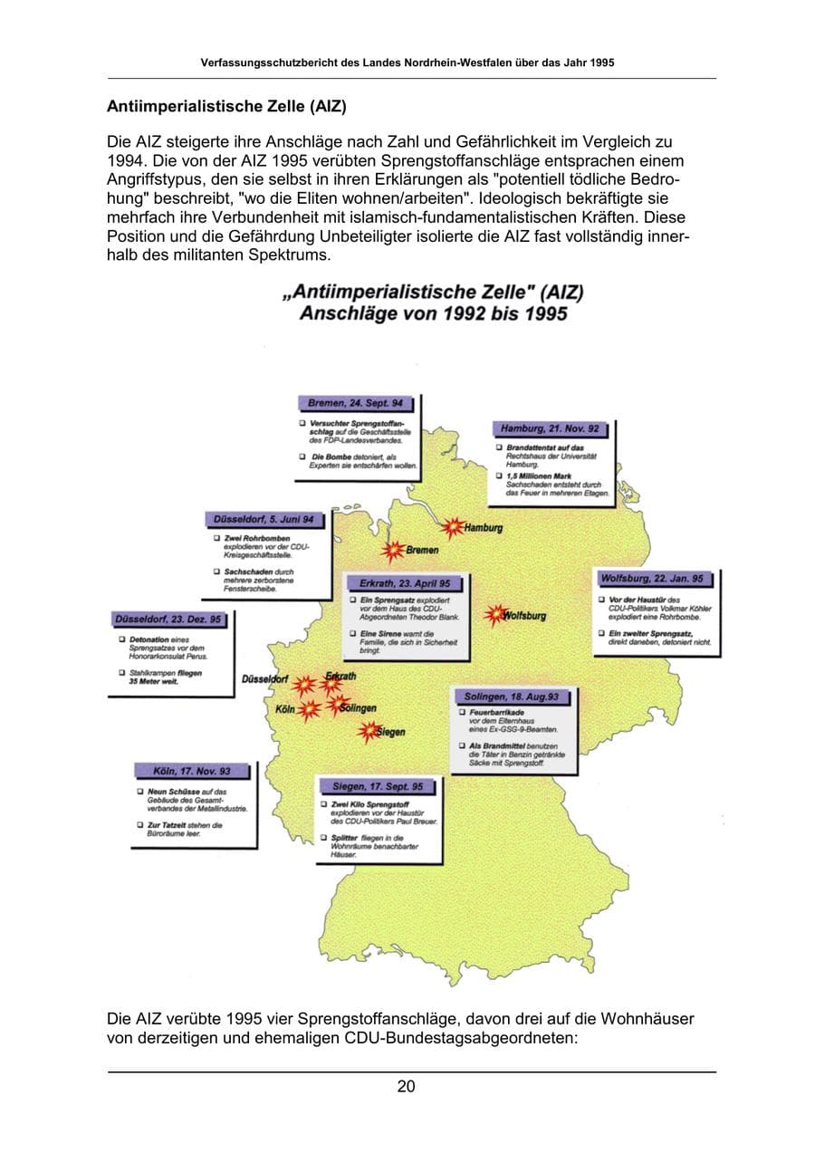 Seite 20 des Verfassungsschutzbericht 1995 Nordrhein-Westfalen