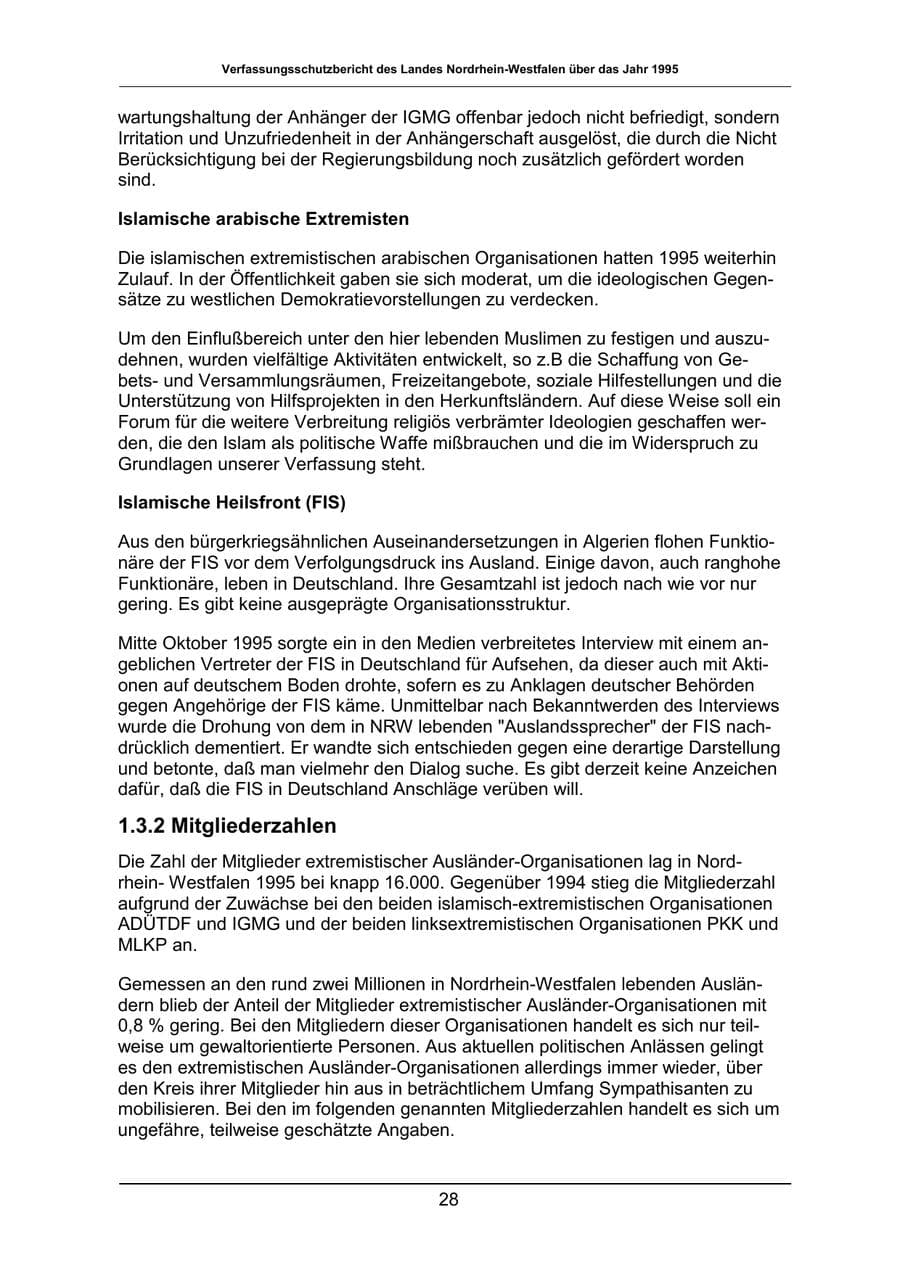 Seite 28 des Verfassungsschutzbericht 1995 Nordrhein-Westfalen