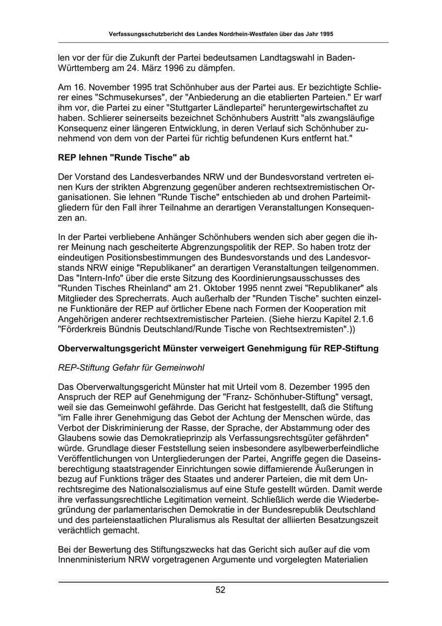 Seite 52 des Verfassungsschutzbericht 1995 Nordrhein-Westfalen