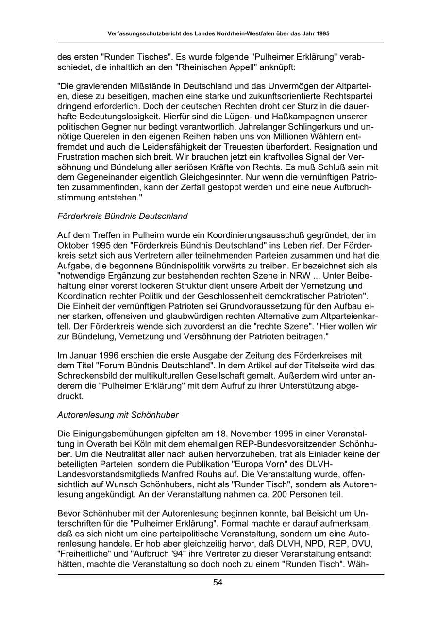 Seite 54 des Verfassungsschutzbericht 1995 Nordrhein-Westfalen