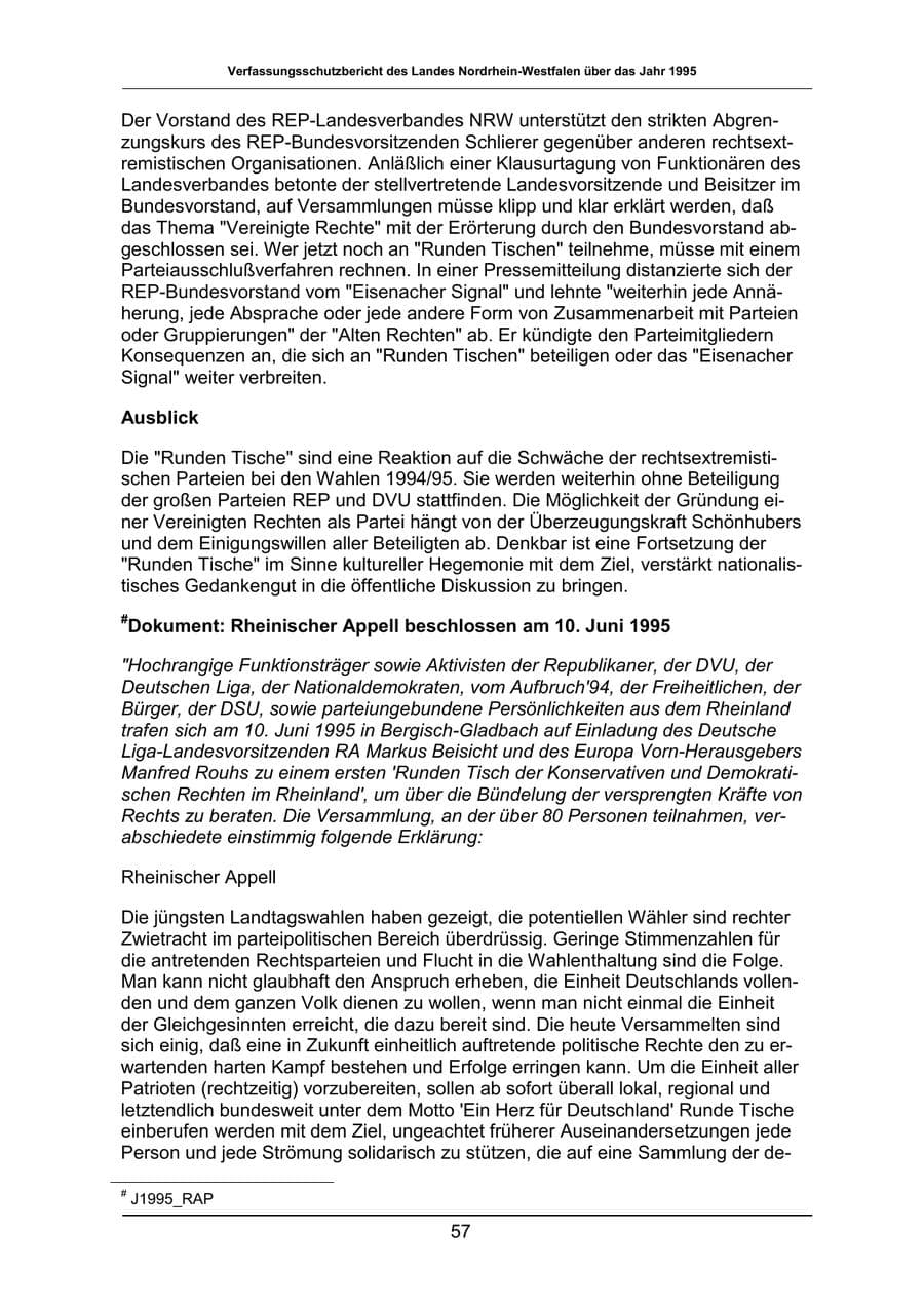 Seite 57 des Verfassungsschutzbericht 1995 Nordrhein-Westfalen