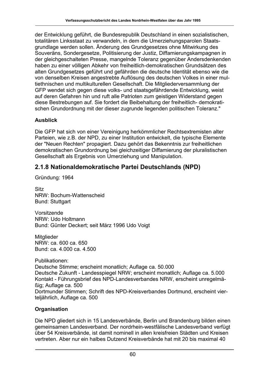 Seite 60 des Verfassungsschutzbericht 1995 Nordrhein-Westfalen