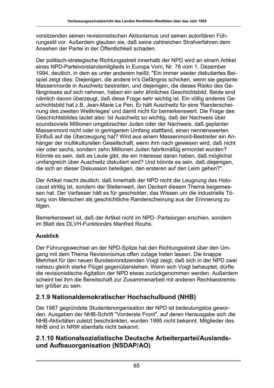 Seite 65 des Verfassungsschutzbericht 1995 Nordrhein-Westfalen