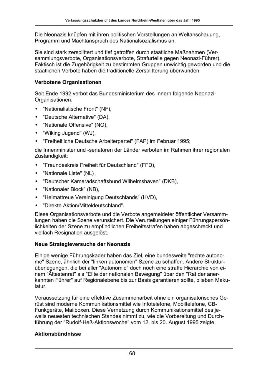 Seite 68 des Verfassungsschutzbericht 1995 Nordrhein-Westfalen