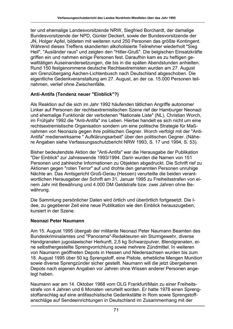 Seite 71 des Verfassungsschutzbericht 1995 Nordrhein-Westfalen