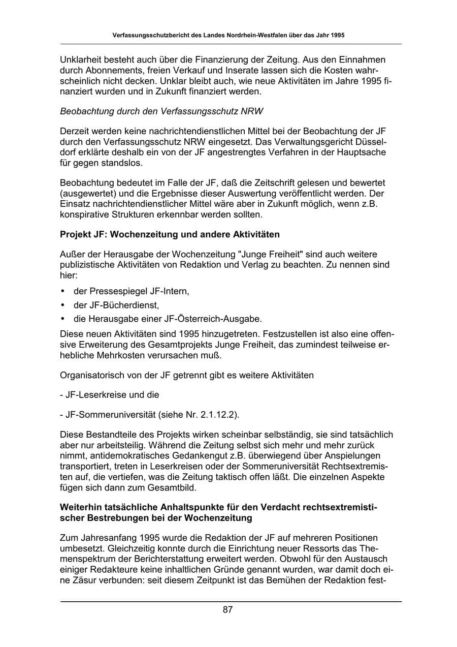Seite 87 des Verfassungsschutzbericht 1995 Nordrhein-Westfalen