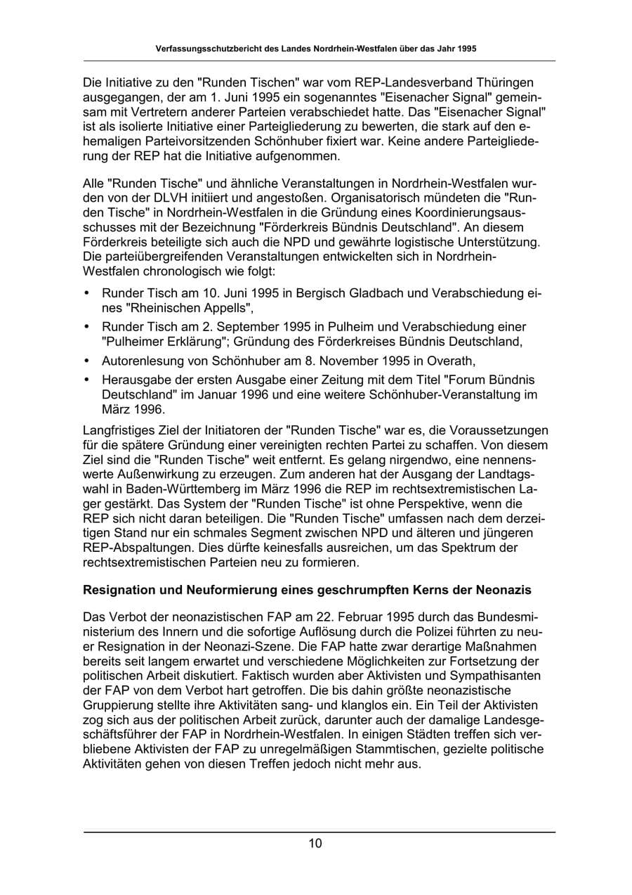 Seite 10 des Verfassungsschutzbericht 1995 Nordrhein-Westfalen