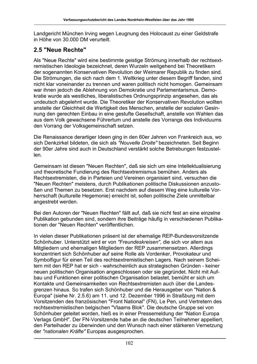 Seite 102 des Verfassungsschutzbericht 1996 Nordrhein-Westfalen