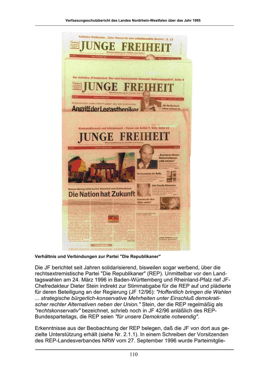 Seite 110 des Verfassungsschutzbericht 1996 Nordrhein-Westfalen