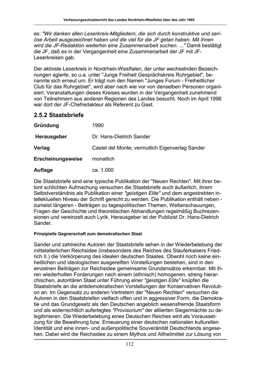 Seite 112 des Verfassungsschutzbericht 1996 Nordrhein-Westfalen