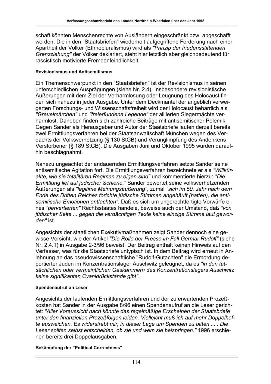 Seite 114 des Verfassungsschutzbericht 1996 Nordrhein-Westfalen
