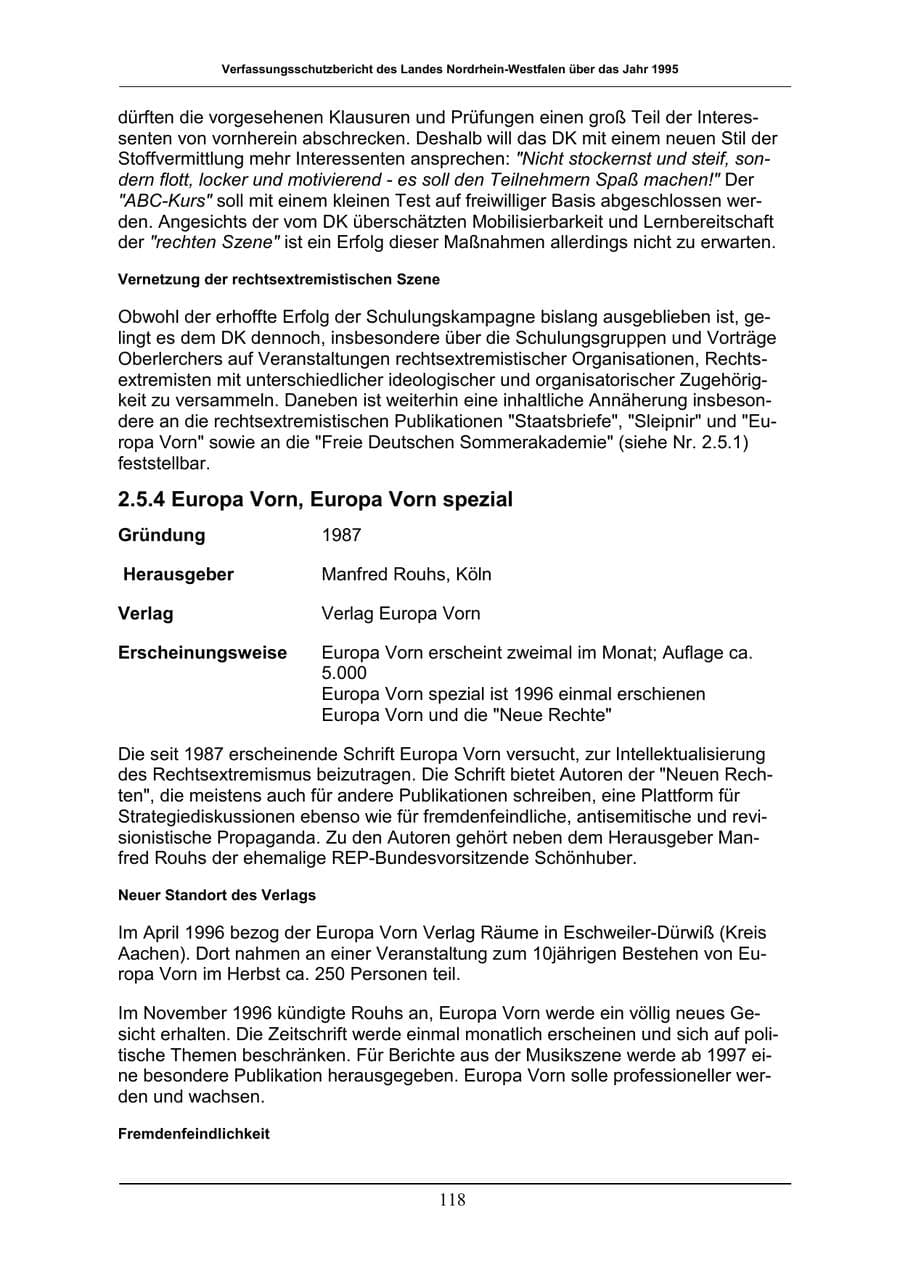 Seite 118 des Verfassungsschutzbericht 1996 Nordrhein-Westfalen