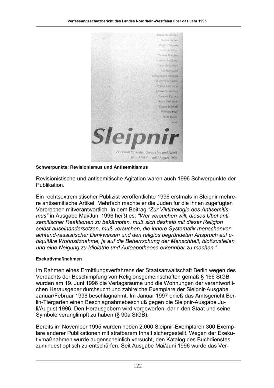 Seite 122 des Verfassungsschutzbericht 1996 Nordrhein-Westfalen